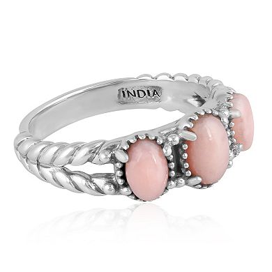 Southwest Spirit Sterling Silver Pink Opal 3-Stone Rope Ring
