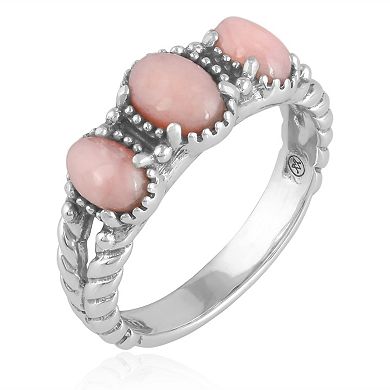Southwest Spirit Sterling Silver Pink Opal 3-Stone Rope Ring
