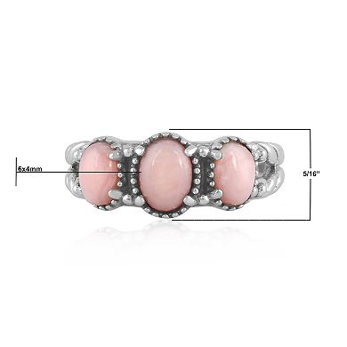 Southwest Spirit Sterling Silver Pink Opal 3-Stone Rope Ring