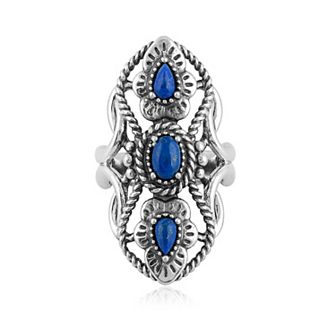 Southwest Spirit® Sterling Silver Lapis 3-Stone North South Ring
