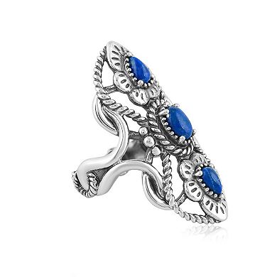 Southwest Spirit® Sterling Silver Lapis 3-Stone North South Ring