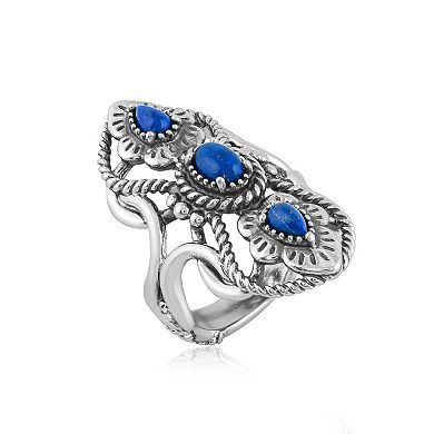 Southwest Spirit® Sterling Silver Lapis 3-Stone North South Ring