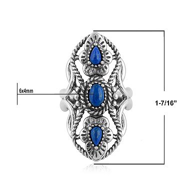 Southwest Spirit® Sterling Silver Lapis 3-Stone North South Ring