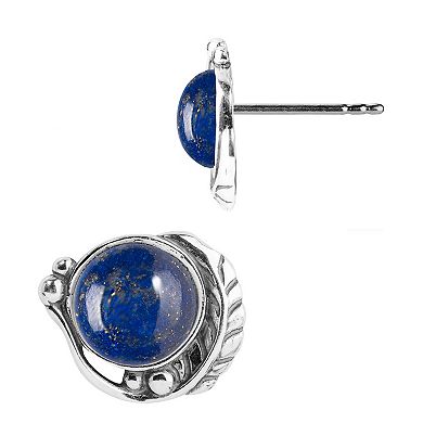Southwest Spirit Sterling Silver Lapis Lazuli Button Stud Earrings