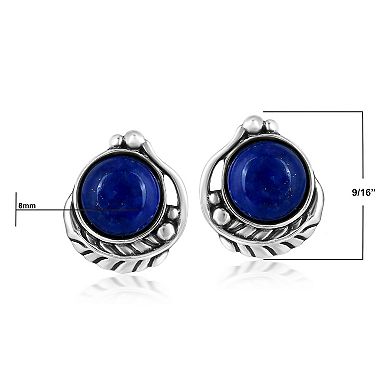 Southwest Spirit Sterling Silver Lapis Lazuli Button Stud Earrings