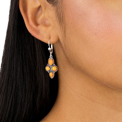 Southwest Spirit Sterling Silver Spiny Oyster Cluster Leverback Earrings
