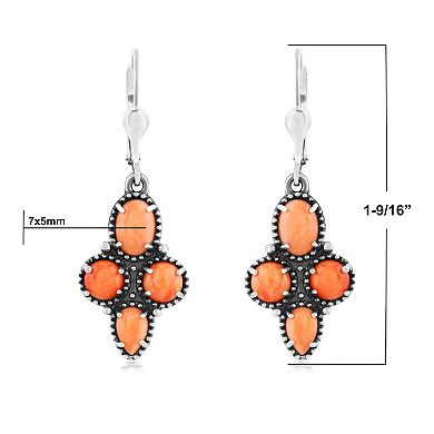 Southwest Spirit Sterling Silver Spiny Oyster Cluster Leverback Earrings