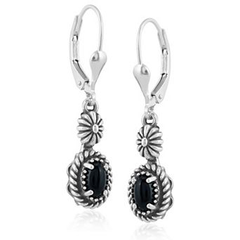 Southwest Spirit® Genuine Onyx Sterling Silver Lever Back Earrings