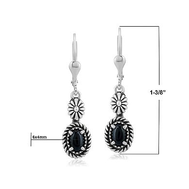 Southwest Spirit® Genuine Onyx Sterling Silver Lever Back Earrings