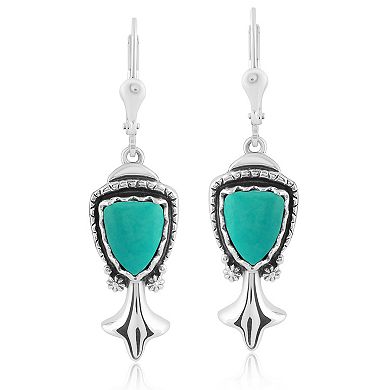 Southwest Spirit Sterling Silver Turquoise Drop Arrow Earrings