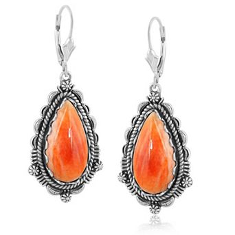 Southwest Spirit® Sterling Silver Pear-Shaped Spiny Oyster Drop & Dangle Earrings