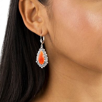 Southwest Spirit® Sterling Silver Pear-Shaped Spiny Oyster Drop & Dangle Earrings