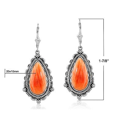 Southwest Spirit® Sterling Silver Pear-Shaped Spiny Oyster Drop & Dangle Earrings