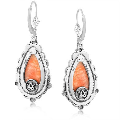 Southwest Spirit® Sterling Silver Pear-Shaped Spiny Oyster Drop & Dangle Earrings