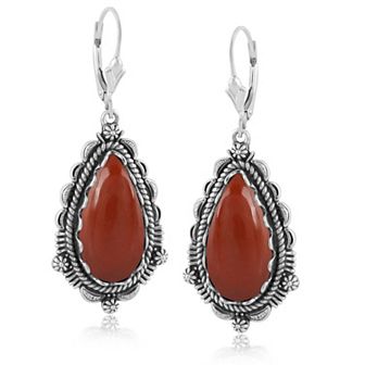 Southwest Spirit® Red Coral Sterling Silver Leverback Earrings