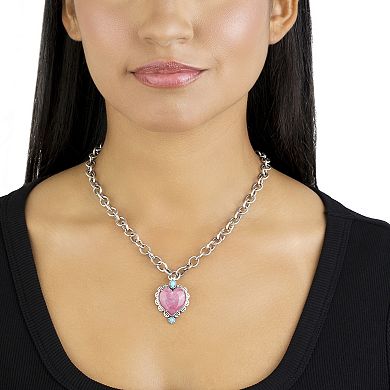 Southwest Spirit Sterling Silver Rhodonite & Turquoise Heart Pendant