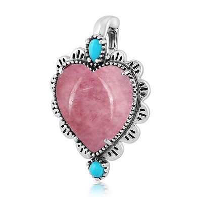 Southwest Spirit Sterling Silver Rhodonite & Turquoise Heart Pendant