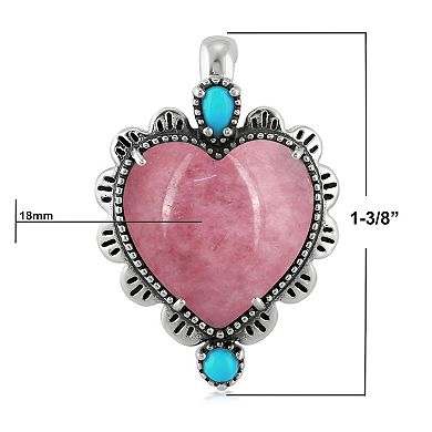 Southwest Spirit Sterling Silver Rhodonite & Turquoise Heart Pendant