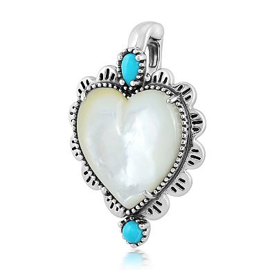 Southwest Spirit Sterling Silver Mother of Pearl & Turquoise Heart Pendant