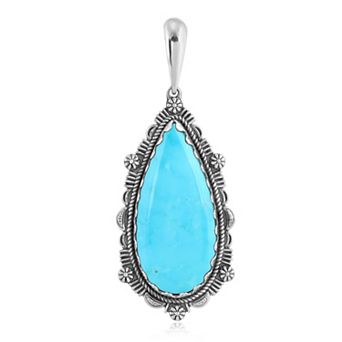 Southwest Spirit® Sterling Silver Turquoise Teardrop Border Pendant Necklace