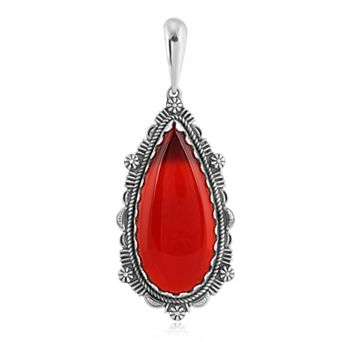 Southwest Spirit® Sterling Silver Red Onyx Teardrop Border Pendant Necklace