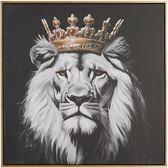 Stella & Eve Framed Lion Wall Art with Gold Jeweled Crown