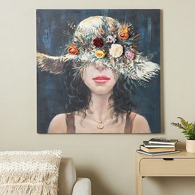 Stella & Eve 3D Flowers and Gold Jewels Canvas Wall Art