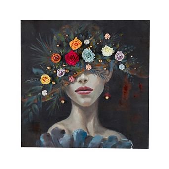 Stella & Eve 3D Floral Woman Canvas Wall Art with Gold Jewels