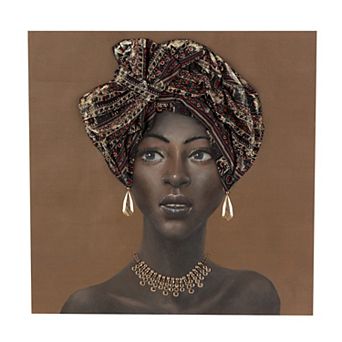 Stella & Eve 3D Fabric Women with Headwear & Gold Jewels Canvas Wall Art