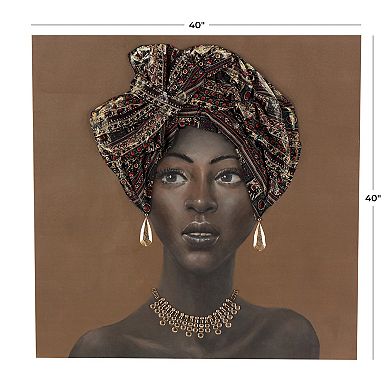 Stella & Eve 3D Fabric Women with Headwear & Gold Jewels Canvas Wall Art