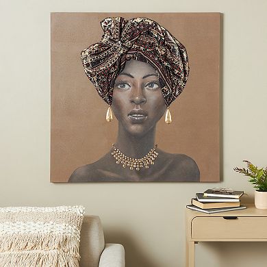 Stella & Eve 3D Fabric Women with Headwear & Gold Jewels Canvas Wall Art