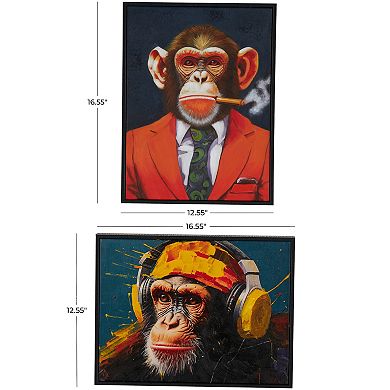 Stella & Eve Monkeys with Cigar & Headphones Framed Wall Art 2-Piece Set
