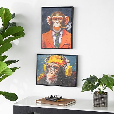 Stella & Eve Monkeys with Cigar & Headphones Framed Wall Art 2-Piece Set