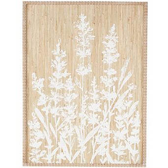 Stella & Eve Wood Textured Floral Design Wall Decor with Beaded Frame