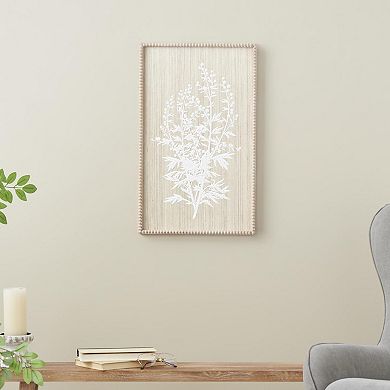 Stella & Eve Wood Textured Floral Design Wall Decor with Beaded Frame