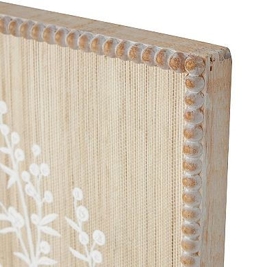 Stella & Eve Wood Textured Floral Design Wall Decor with Beaded Frame