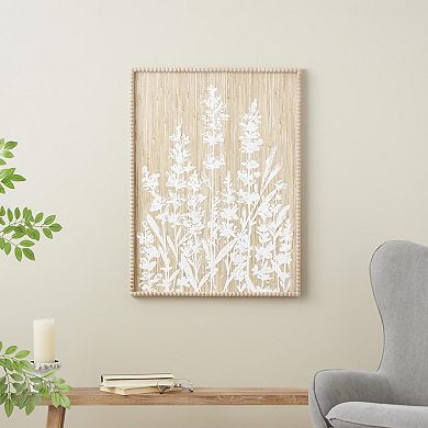 Stella & Eve Wood Textured Floral Design Wall Decor with Beaded Frame