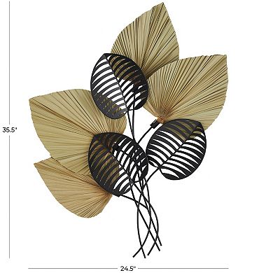 Stella & Eve Rattan Layered Leaf Wall Decor with Metal Cutout Accents