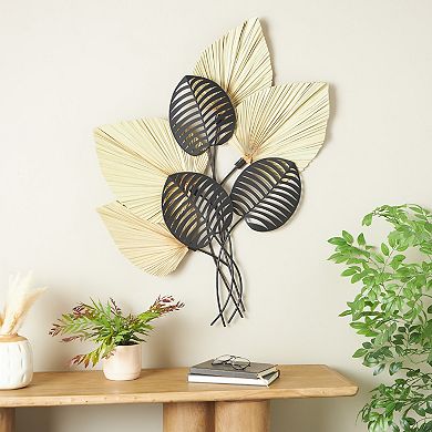 Stella & Eve Rattan Layered Leaf Wall Decor with Metal Cutout Accents