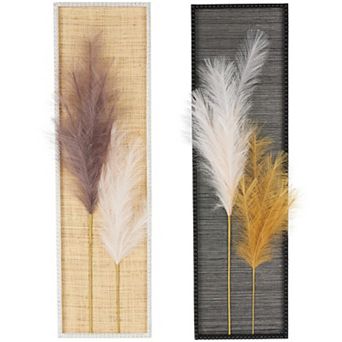 Stella & Eve 3D Pampas Stem 2 pc set Framed Wall Decor with Textured Backing and Beaded Frame