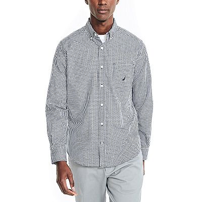 Nautica Men's Gingham Plaid Shirt, Navy Blue, Medium, Cotton
