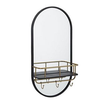 Stella & Eve Metal Oval Wall Mirror with Shelf & Hooks