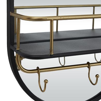 Stella & Eve Metal Oval Wall Mirror with Shelf & Hooks