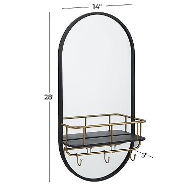 Stella & Eve Metal Oval Wall Mirror with Shelf & Hooks