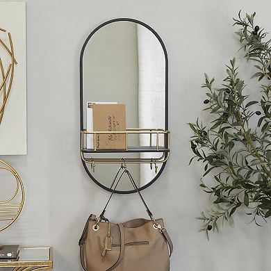 Stella & Eve Metal Oval Wall Mirror with Shelf & Hooks