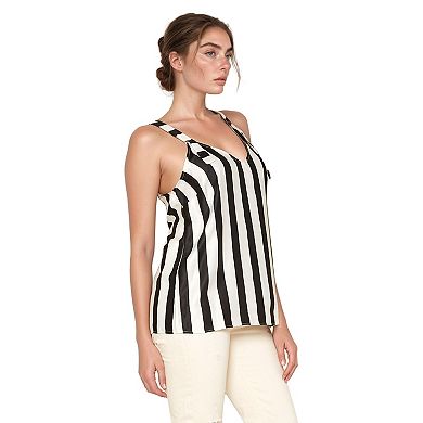 Women's V-Neck Black White Stripe Tank Top Blouse