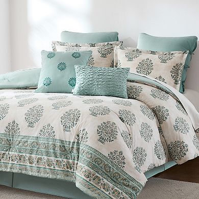 Lush Decor Sofia Flower Block Bouquet 8-Piece Comforter Set with Shams