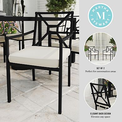 Martha Stewart 2PK All-Weather Steel Frame Stackable Patio Armchairs with Cushions