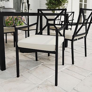 Martha Stewart 2PK All-Weather Steel Frame Stackable Patio Armchairs with Cushions