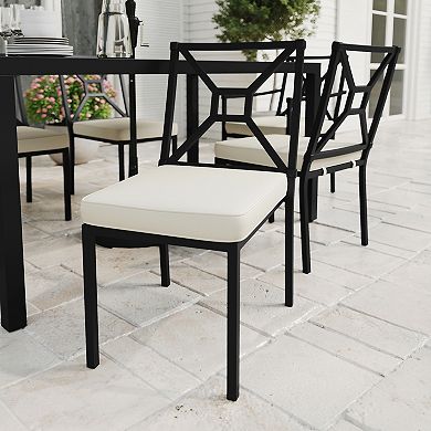 Martha Stewart All-Weather Steel Frame Stackable Patio Side Dining Chair with Cushion